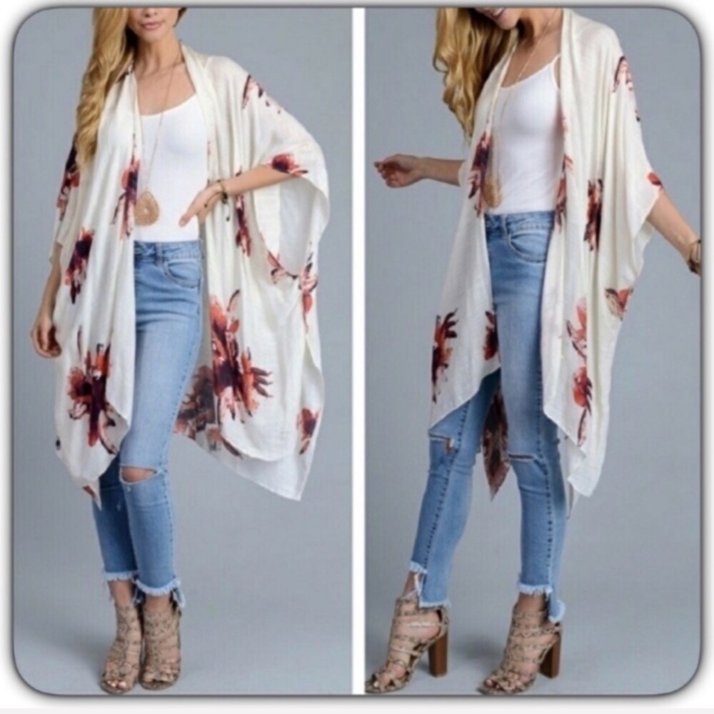Bohemian Floral Kimono Wrap Cover Up O/S - Picture 6 of 7